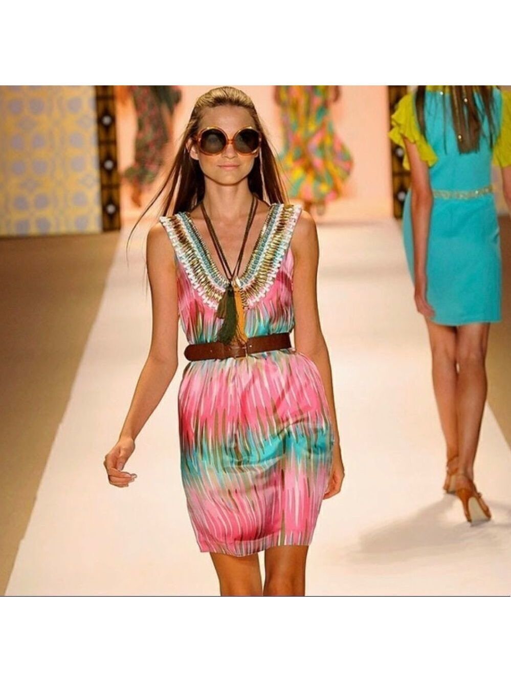 Milly Beaded Watercolor Stripe Shift Dress